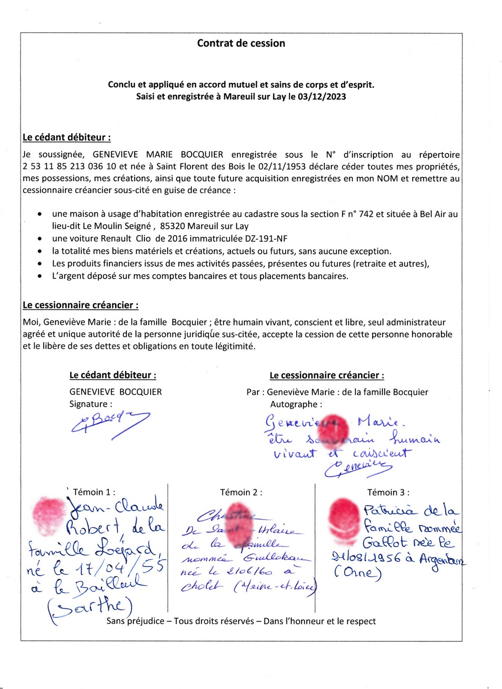 contrat cession Bocquier