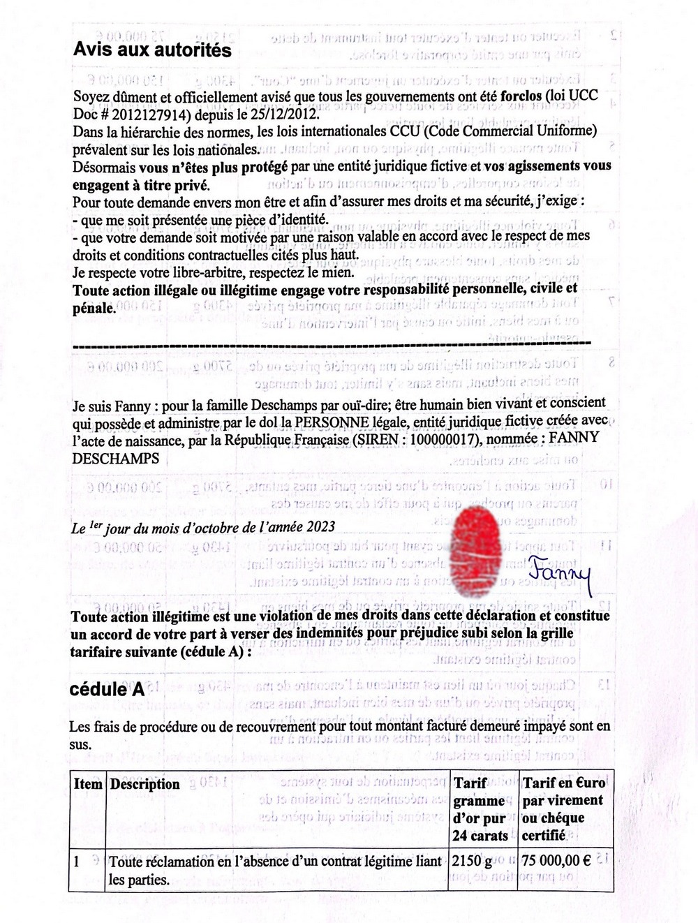 proclamation 3me feuille Fanny