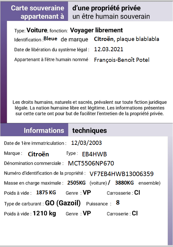 François Benoît carte grise etre humain