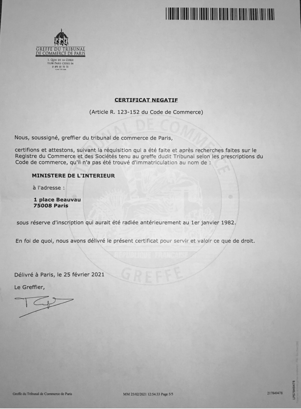 12 certificat du greffier ministre de lintrieur