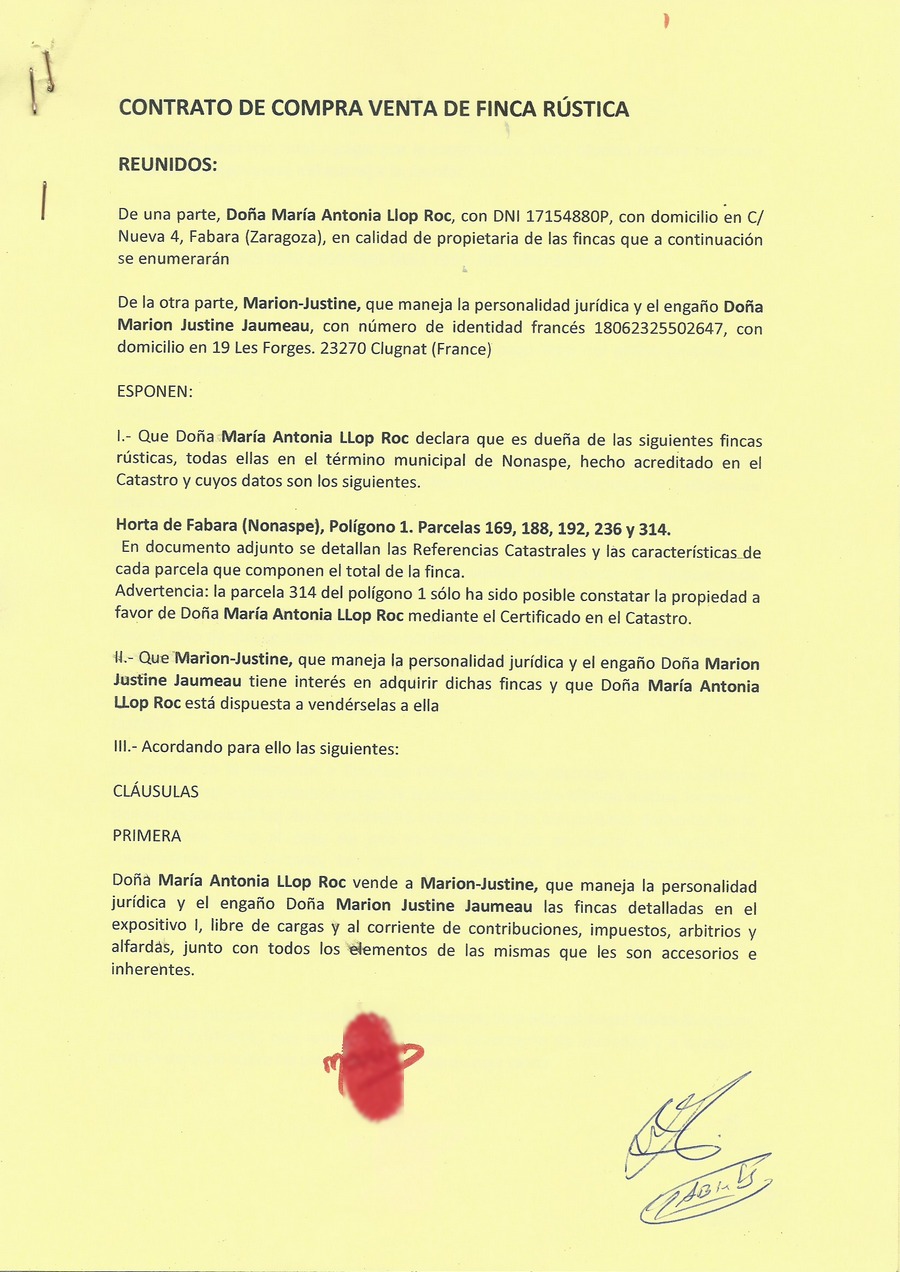 contrat priv dacquisition de la finca de nonaspe 1 Marion