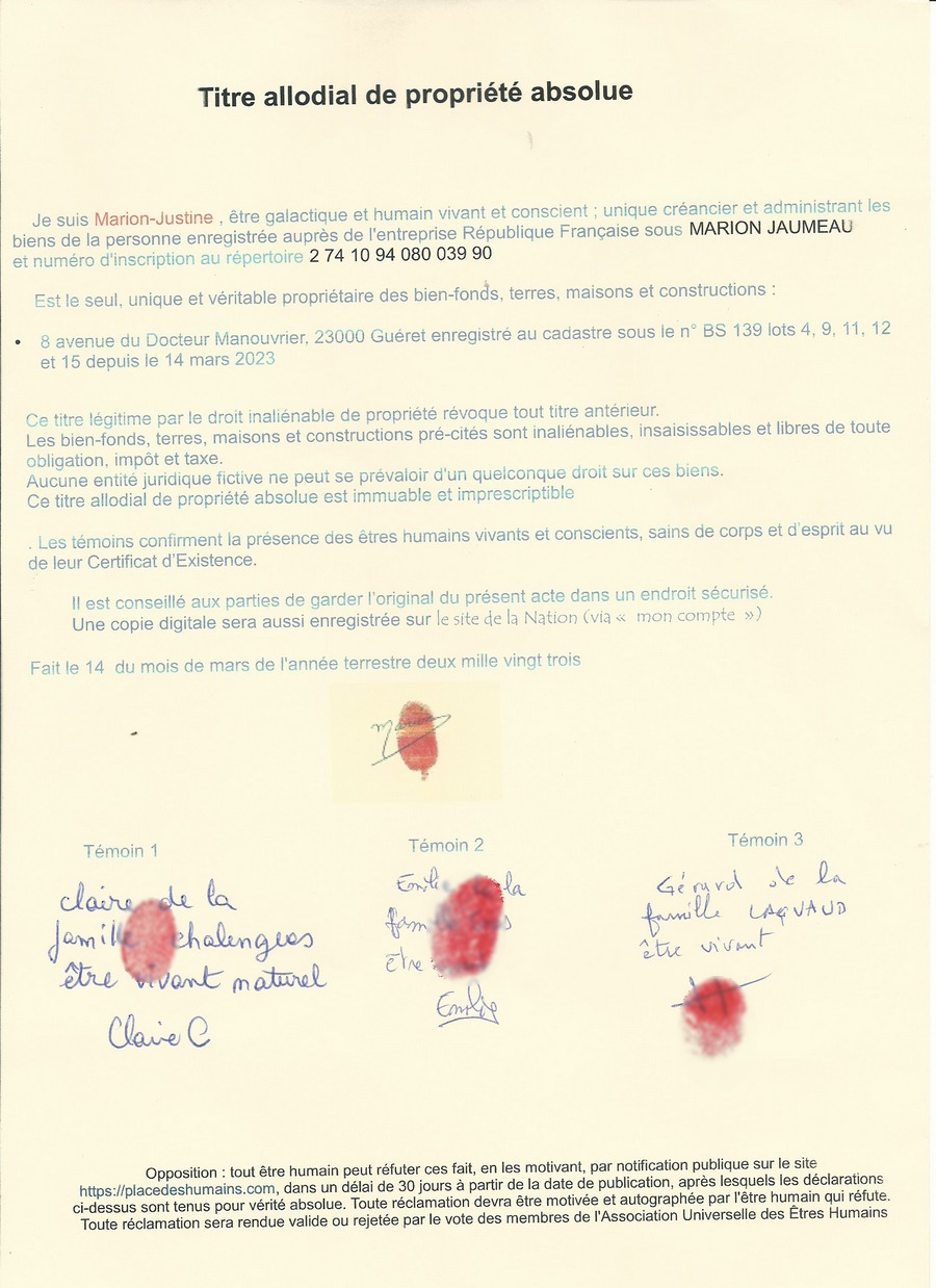 titre allodial gueret Marion