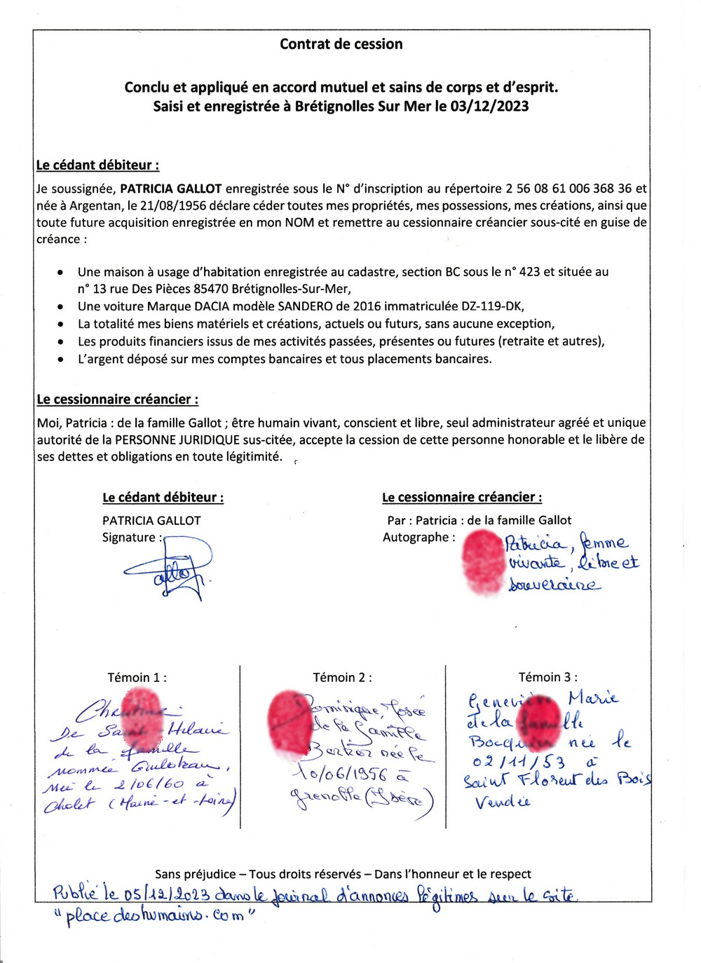 contrat cession Patricia Gallot