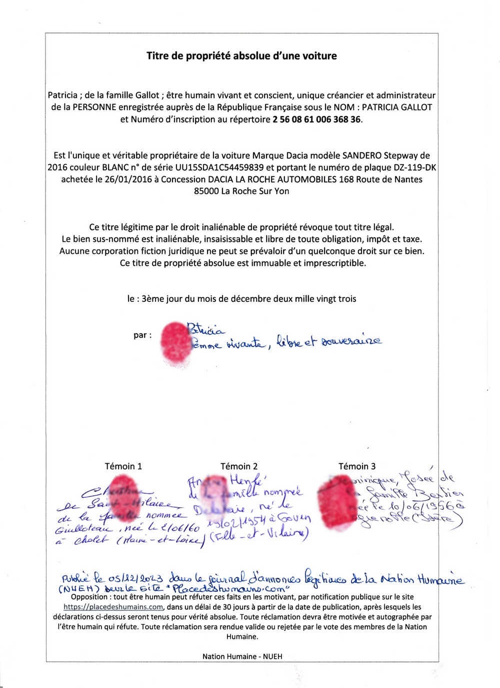 titre prop absolue voiture Patricia Gallot