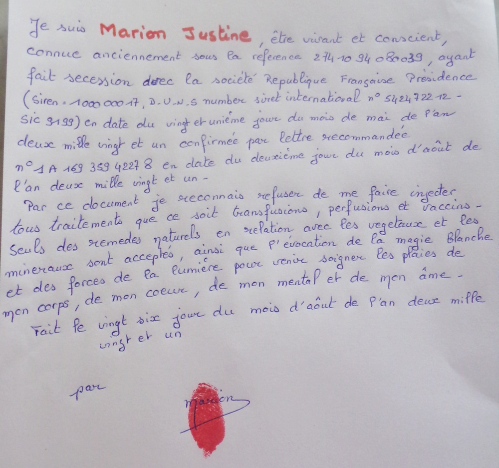 Proclamation pour des traitements sanitaires naturels Marion Jaumeau