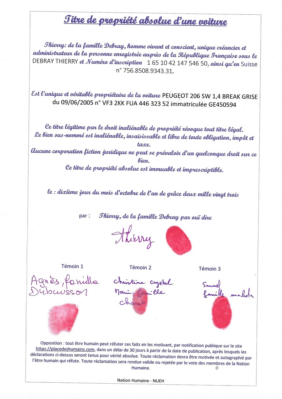 titre de proprit de ma voiture Thierry Debray
