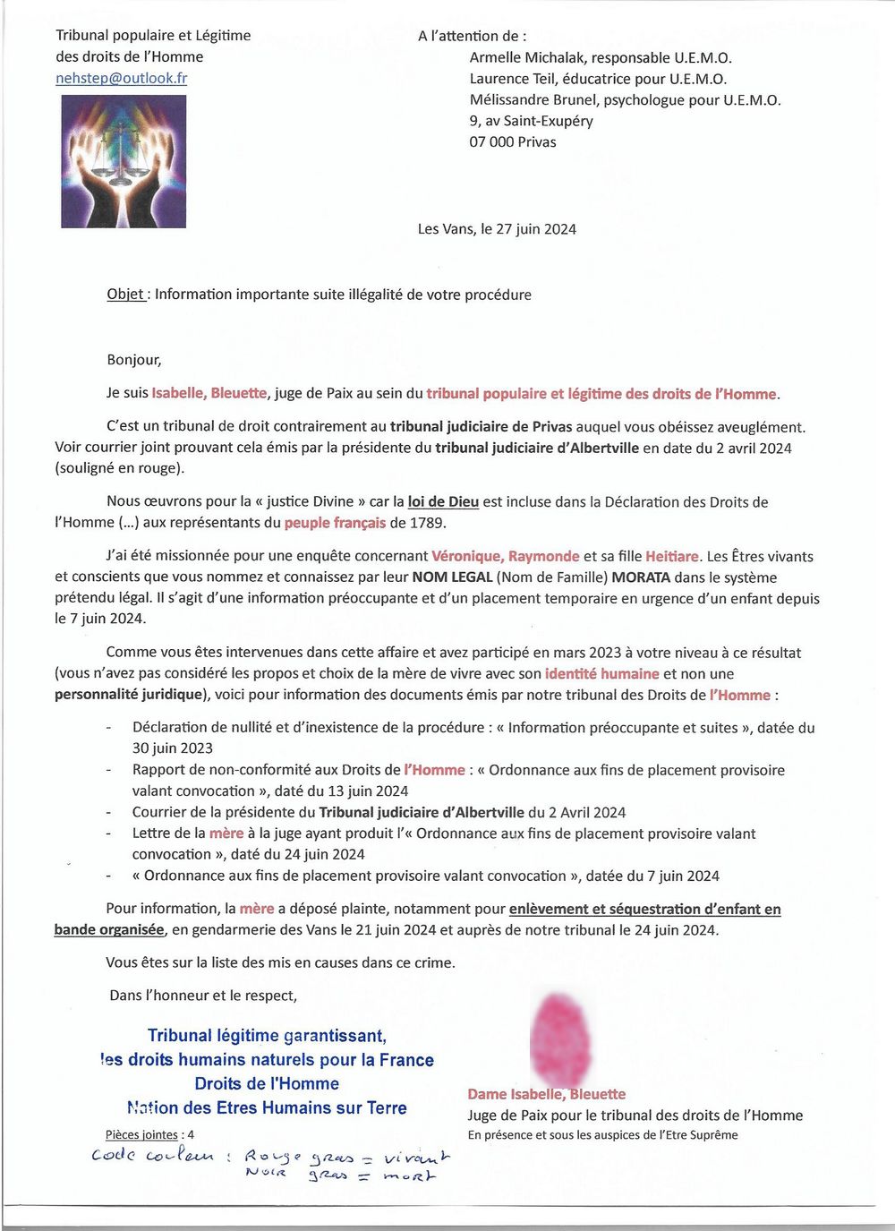 20240627 lettre tribunal dh u.e.m.o. michalak brunel teil