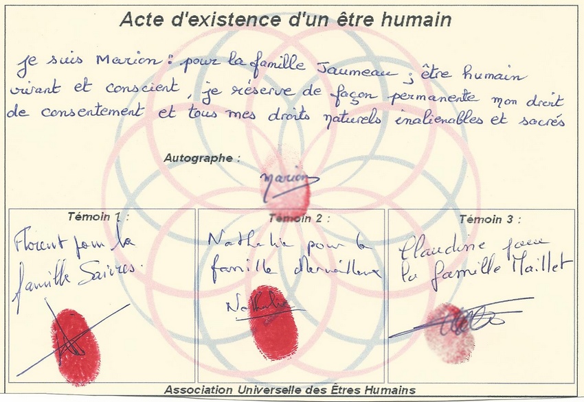 acte dexistence detre vivant Marion Justine Jaumeau