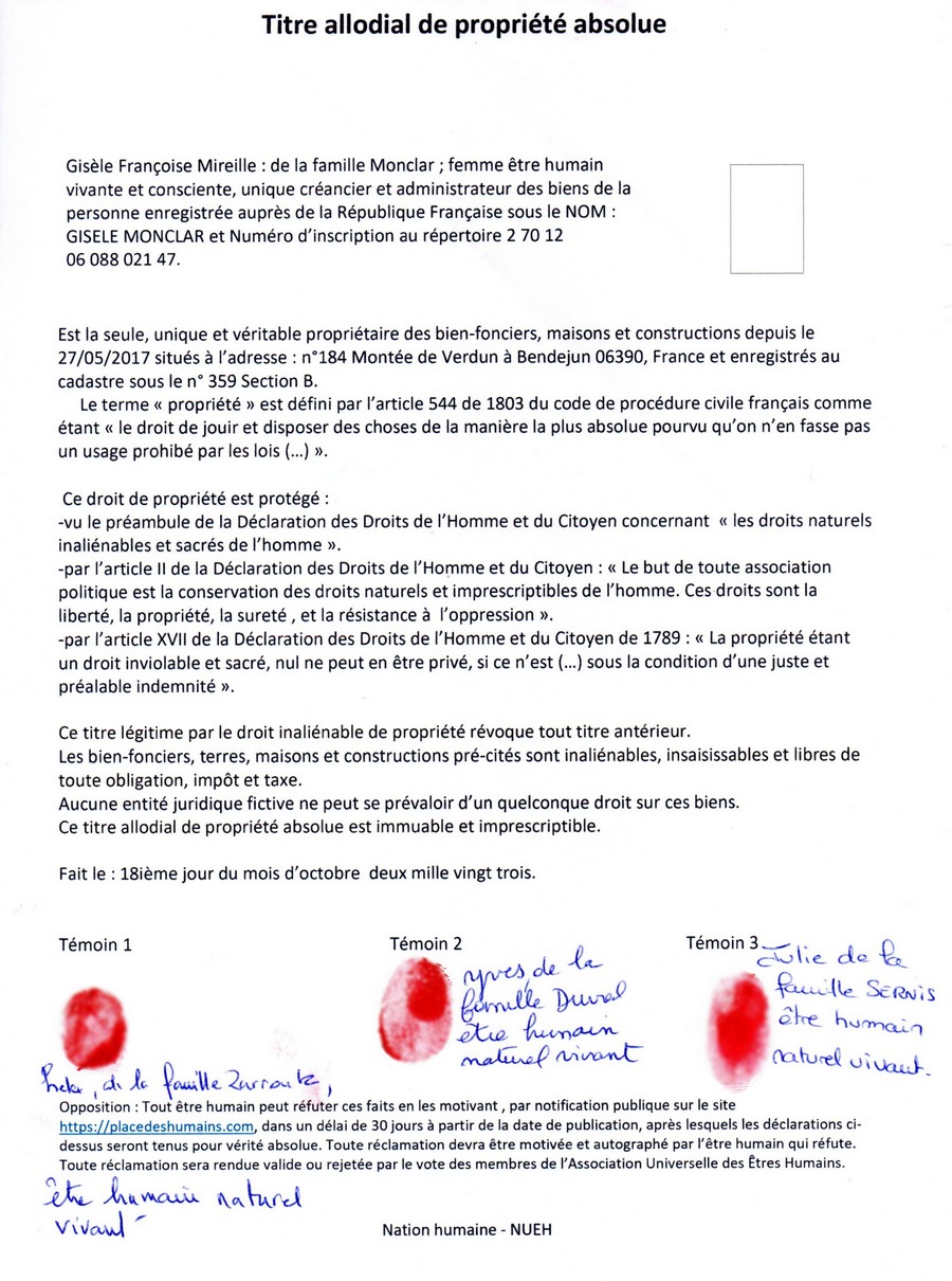 titre alloidal de propriété gisele francoise mireille