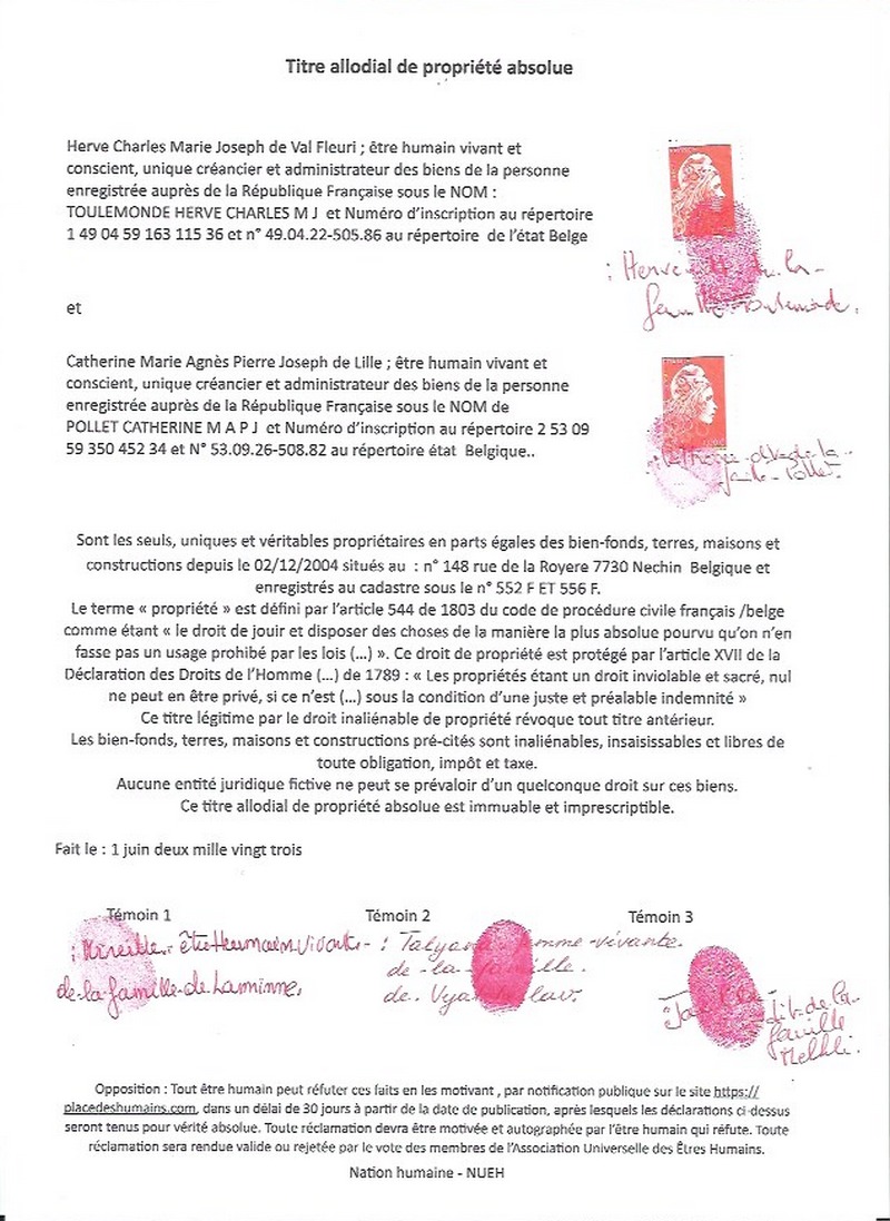 titre allodial de propriet absolue Catherine