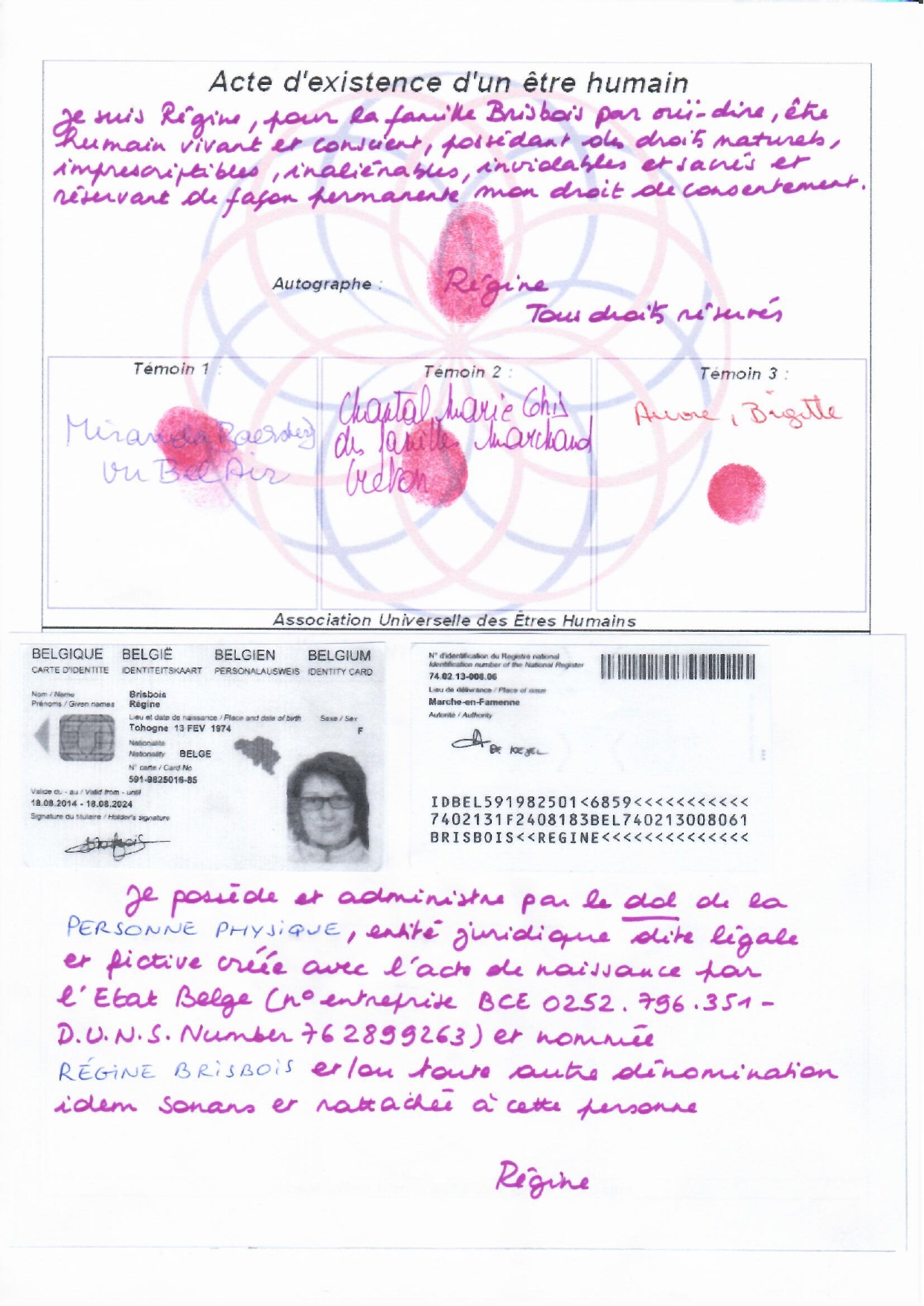 acte dexistence dun etre humain page 0001 régine
