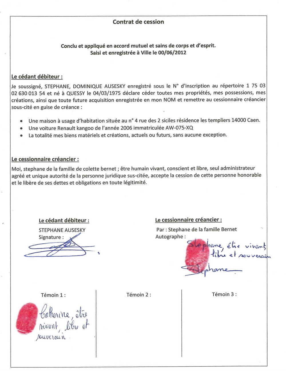 contrat de cession 1 temoin stephane