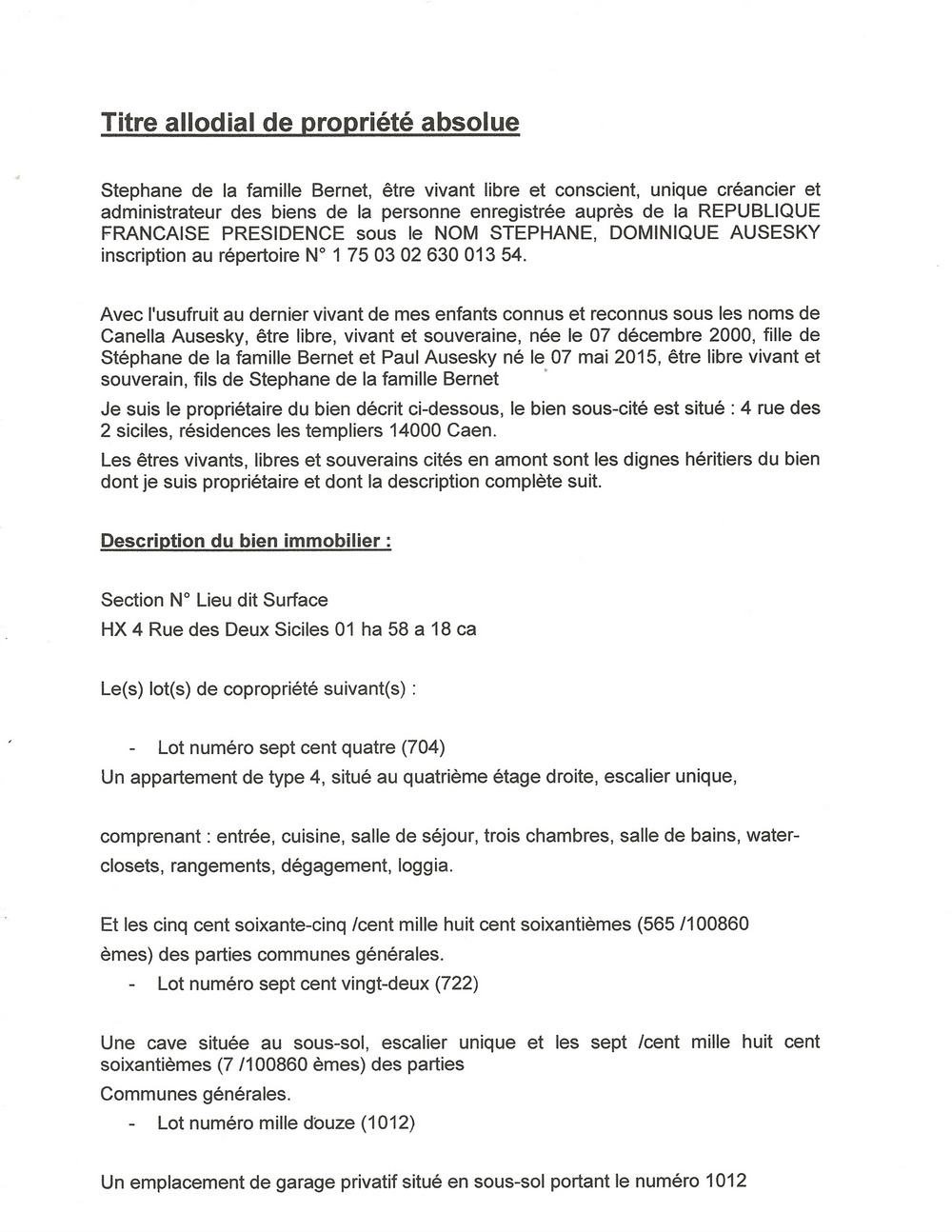 titre allodial de proprit absolue stephane